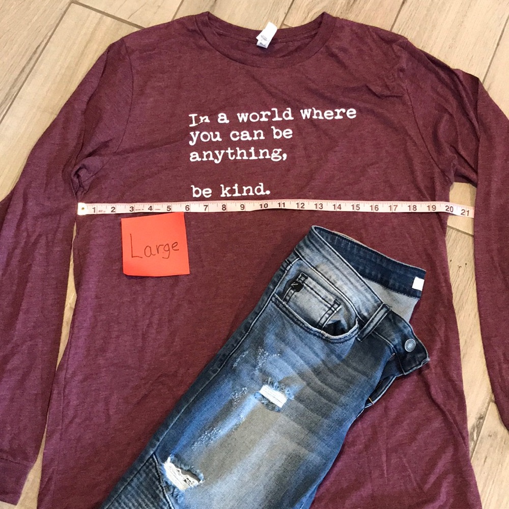 Graphic Tee Unisex “Be Kind” Long Sleeve Tee Shirt in Blue or Maroon - Picture 6 of 16